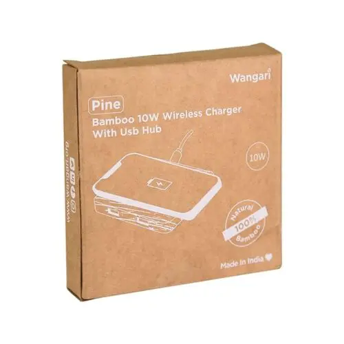 Pine 10 W Bamboo Wireless Charger with USB Hub - Image 6