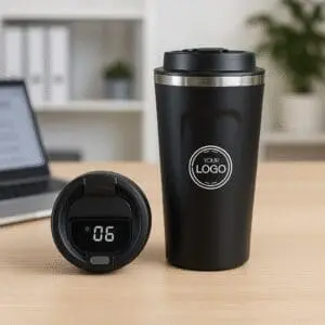 Stainless Steel Vacuum Insulated Coffee Mug with Temperature Display - Black