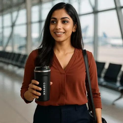 Stainless Steel Vacuum Insulated Coffee Mug with Temperature Display - Black - Image 2