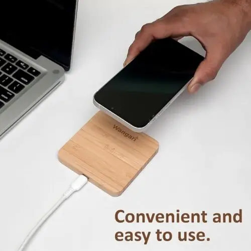 Pine 10 W Bamboo Wireless Charger with USB Hub - Image 3