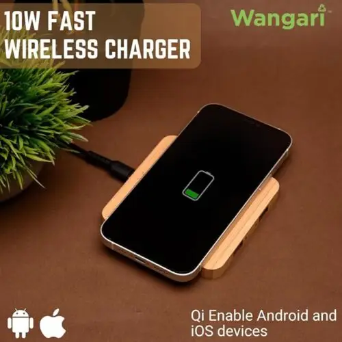 Pine 10 W Bamboo Wireless Charger with USB Hub - Image 2