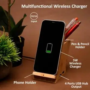 Bamboo Wireless Charger With Pen Stand