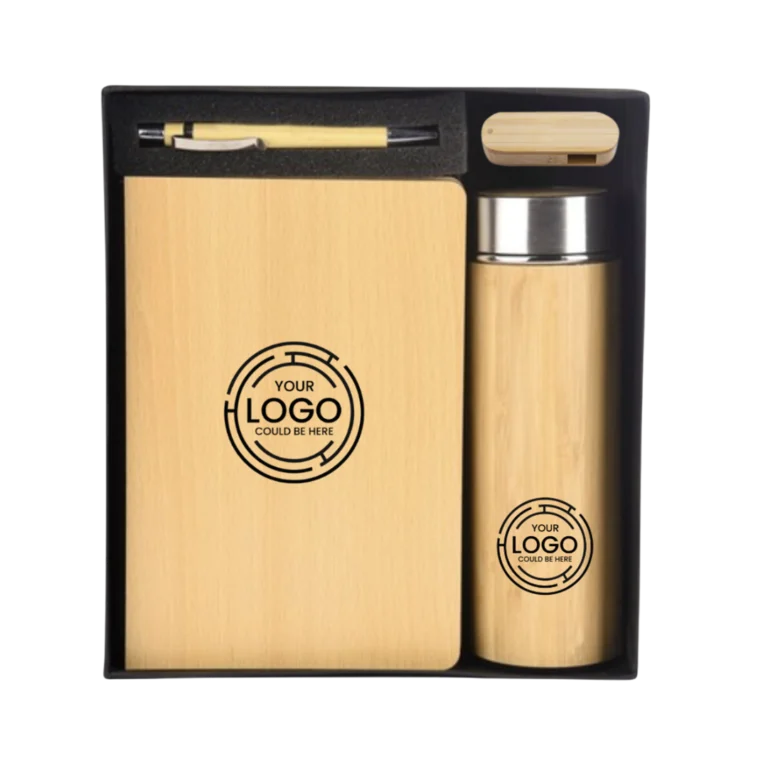 Wooden notebook, waterbottle, pen and pendrive gift set