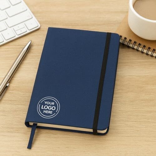 blue hard cover notebook
