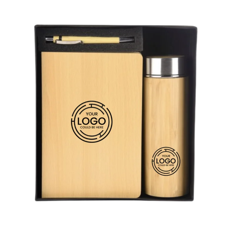 Wooden notebook, waterbottle and pen gift set